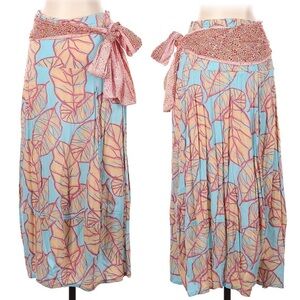 Anna Ocean Womens Maxi Skirt Size XS Teal Leafy Tropical Bottom